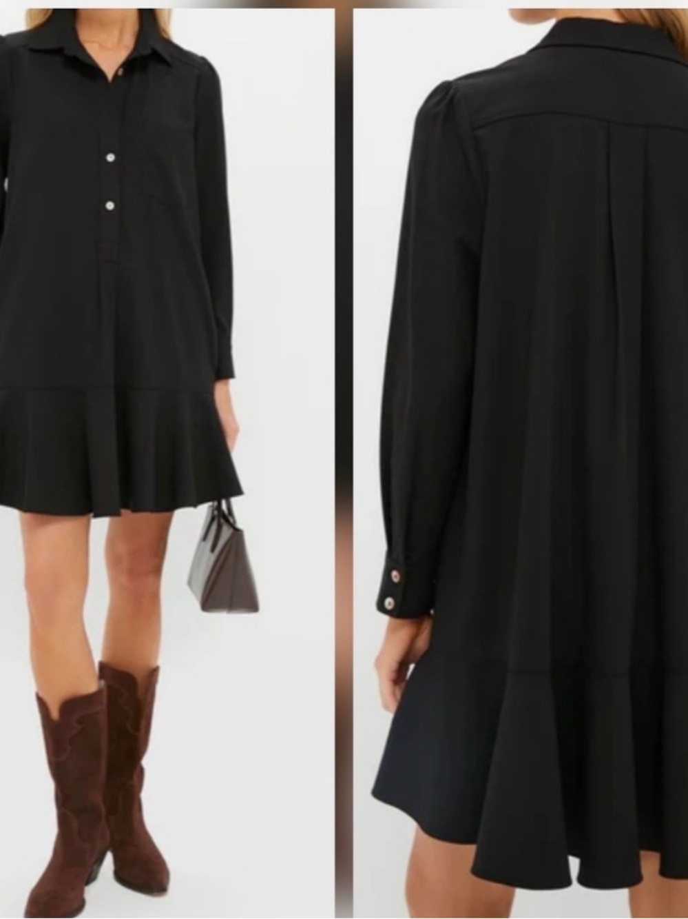 Tuckernuck Black Long-Sleeve Ruffle-Hem Mini Dress